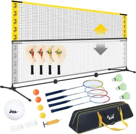 10FT Portable All-in-One Badminton, Pickleball and Kids??Volleyball Net Set Half Court (10ft Wide x 7ft max Height) Small Outdoor Sports Set with Adjustable Net for Backyards Beach Driveway Game