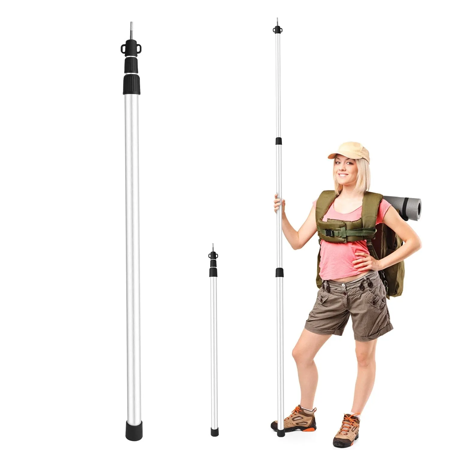 2-Piece: Telescoping Tarp Poles Portable Aluminum Awning Poles