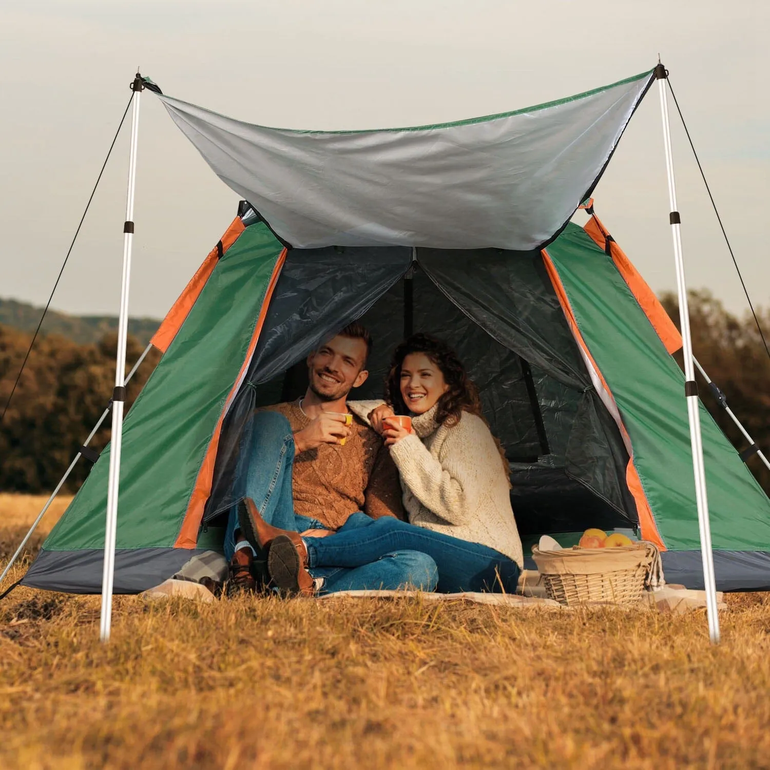 2-Piece: Telescoping Tarp Poles Portable Aluminum Awning Poles