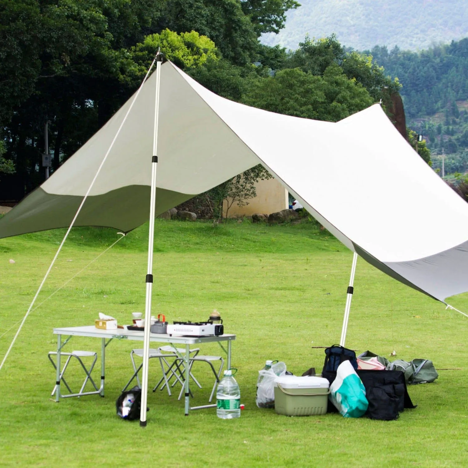 2-Piece: Telescoping Tarp Poles Portable Aluminum Awning Poles