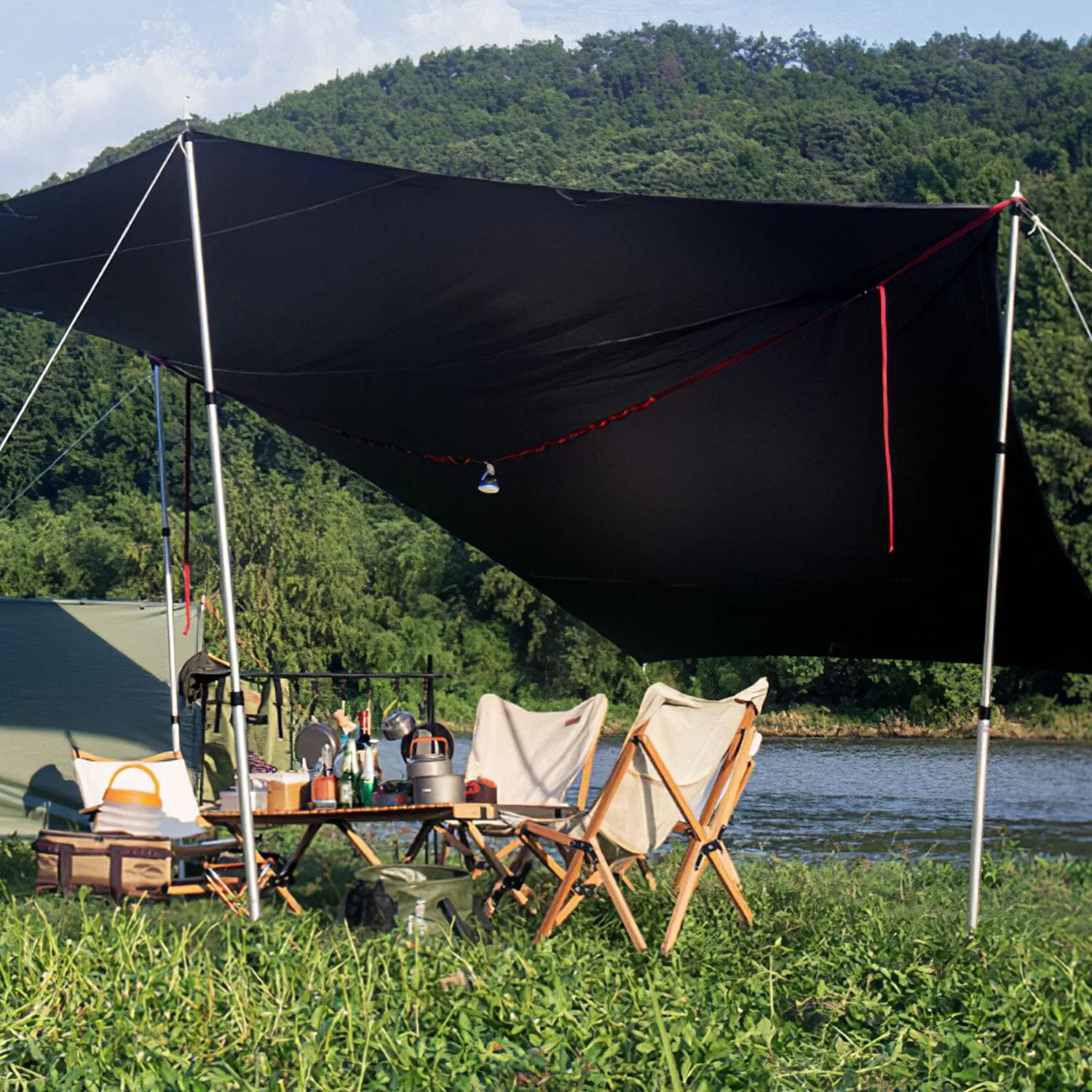 2-Piece: Telescoping Tarp Poles Portable Aluminum Awning Poles