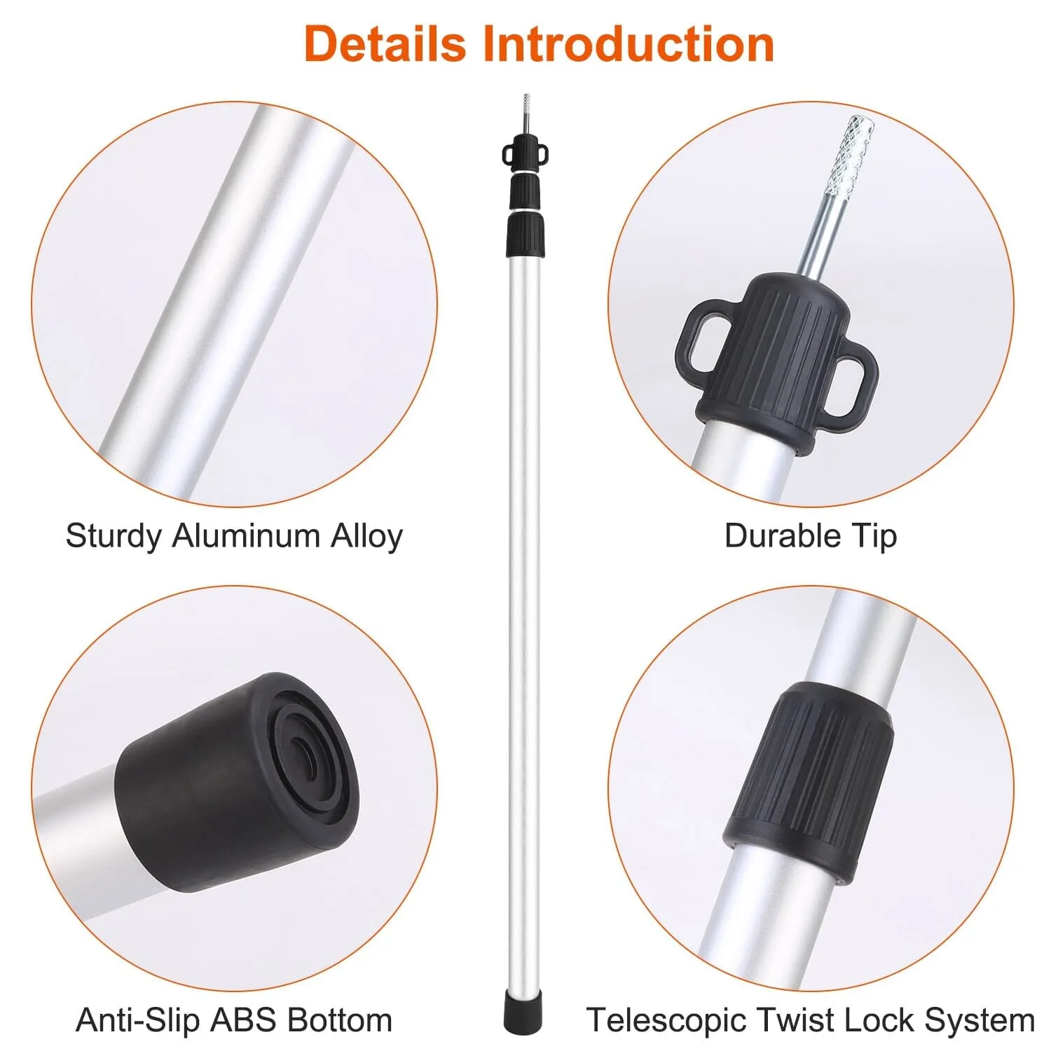 2-Piece: Telescoping Tarp Poles Portable Aluminum Awning Poles