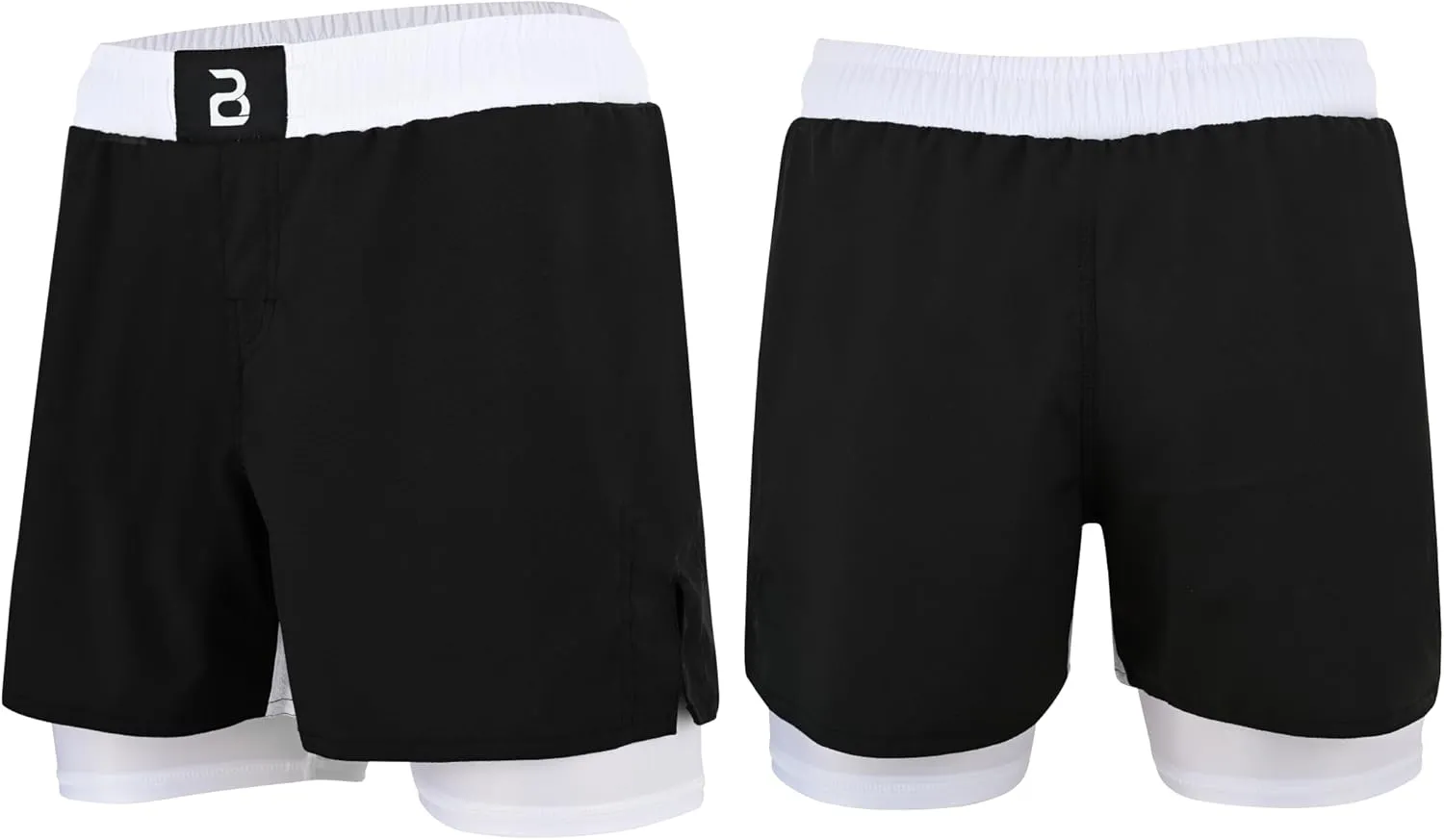2BOLD MMA Shorts Mens 2 in 1 Jiu-Jitsu Built in Compression Lining Athletic Gym Boxing Muay Thai BJJ No-Gi Grappling Shorts