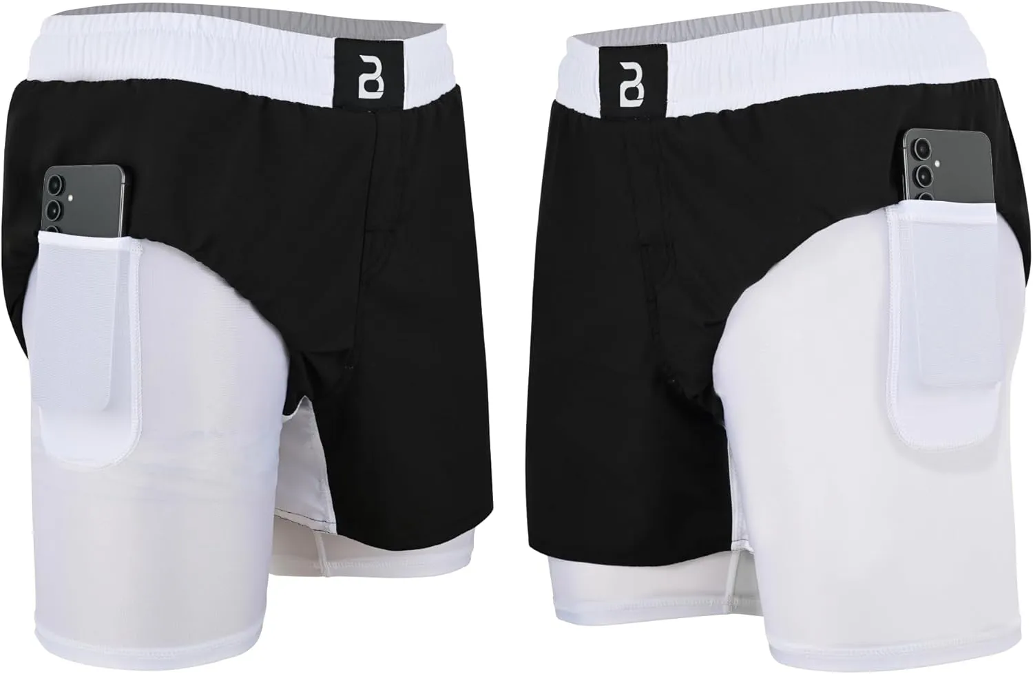 2BOLD MMA Shorts Mens 2 in 1 Jiu-Jitsu Built in Compression Lining Athletic Gym Boxing Muay Thai BJJ No-Gi Grappling Shorts