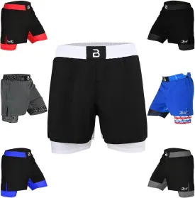 2BOLD MMA Shorts Mens 2 in 1 Jiu-Jitsu Built in Compression Lining Athletic Gym Boxing Muay Thai BJJ No-Gi Grappling Shorts