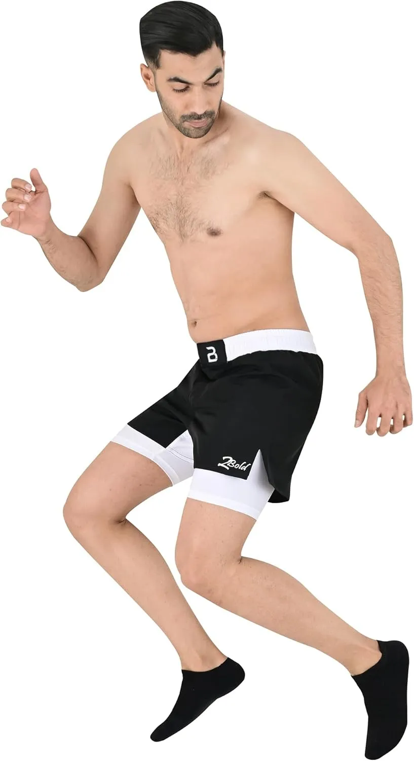 2BOLD MMA Shorts Mens 2 in 1 Jiu-Jitsu Built in Compression Lining Athletic Gym Boxing Muay Thai BJJ No-Gi Grappling Shorts