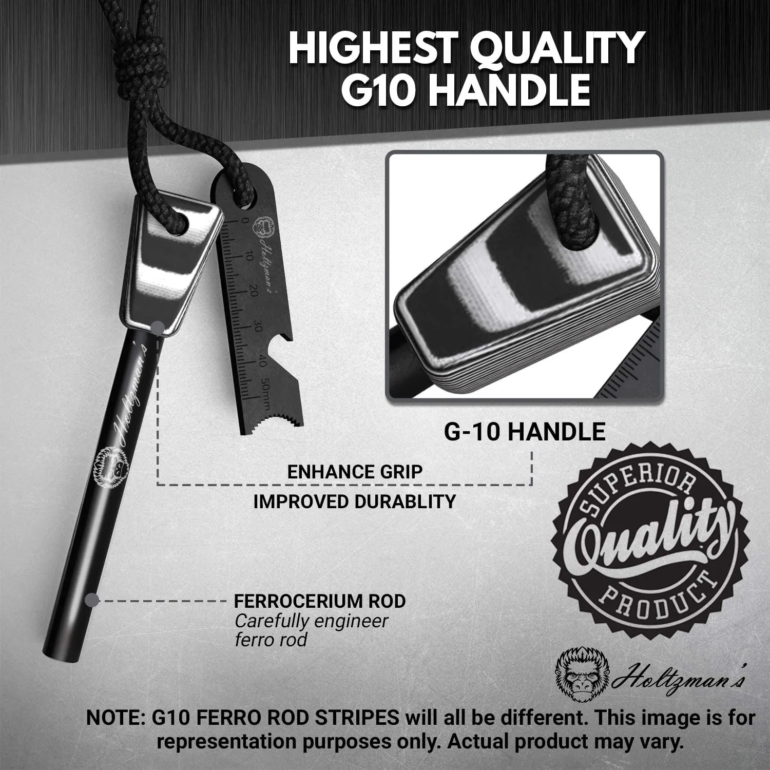6" and  4" Ferro Rod Fire Starter Kit with G10 Handle