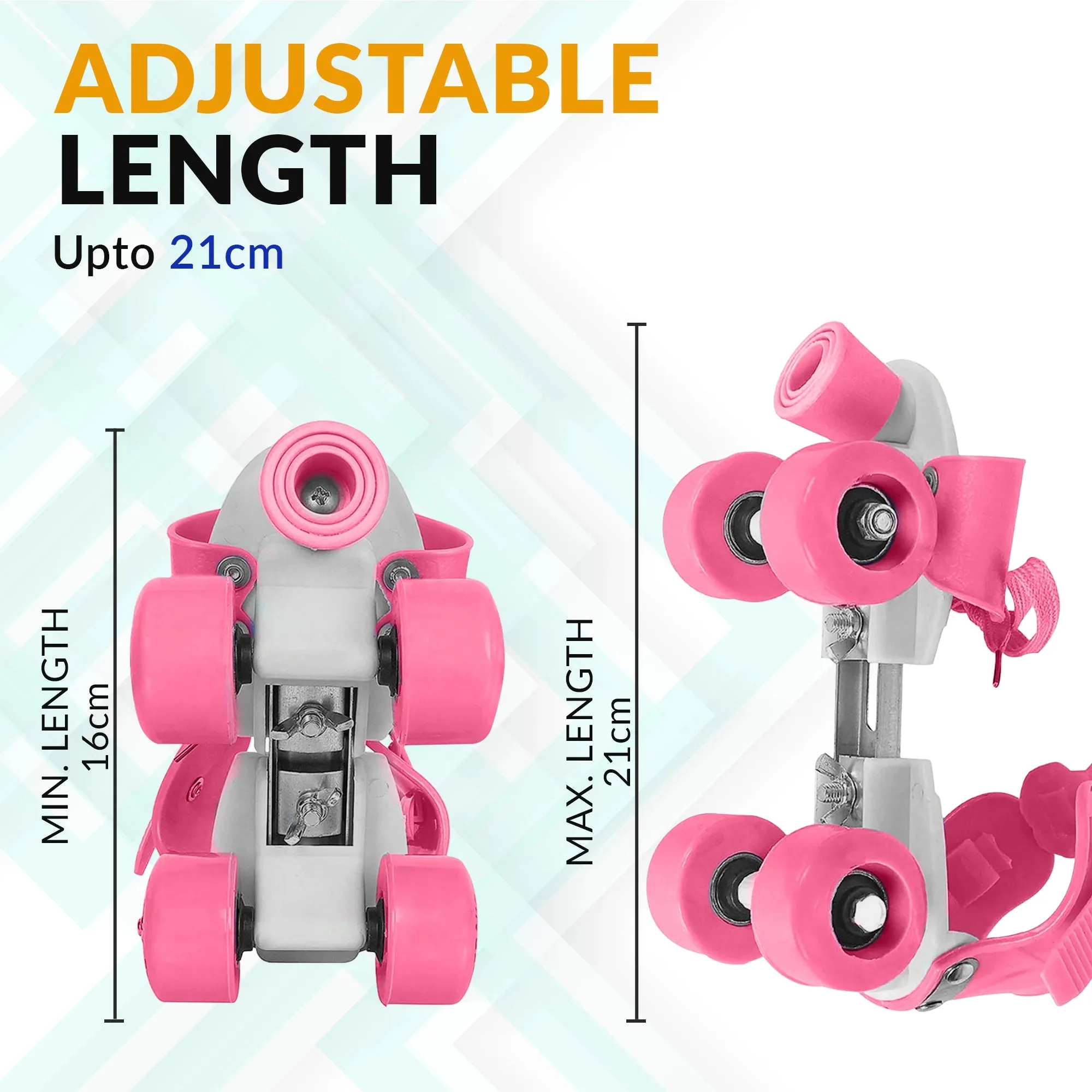 Adjustable Kids Skates | BIONFIT Quad Roller Skates for 3-7 Year Olds - Size 7-13 UK (Pink, Grey)