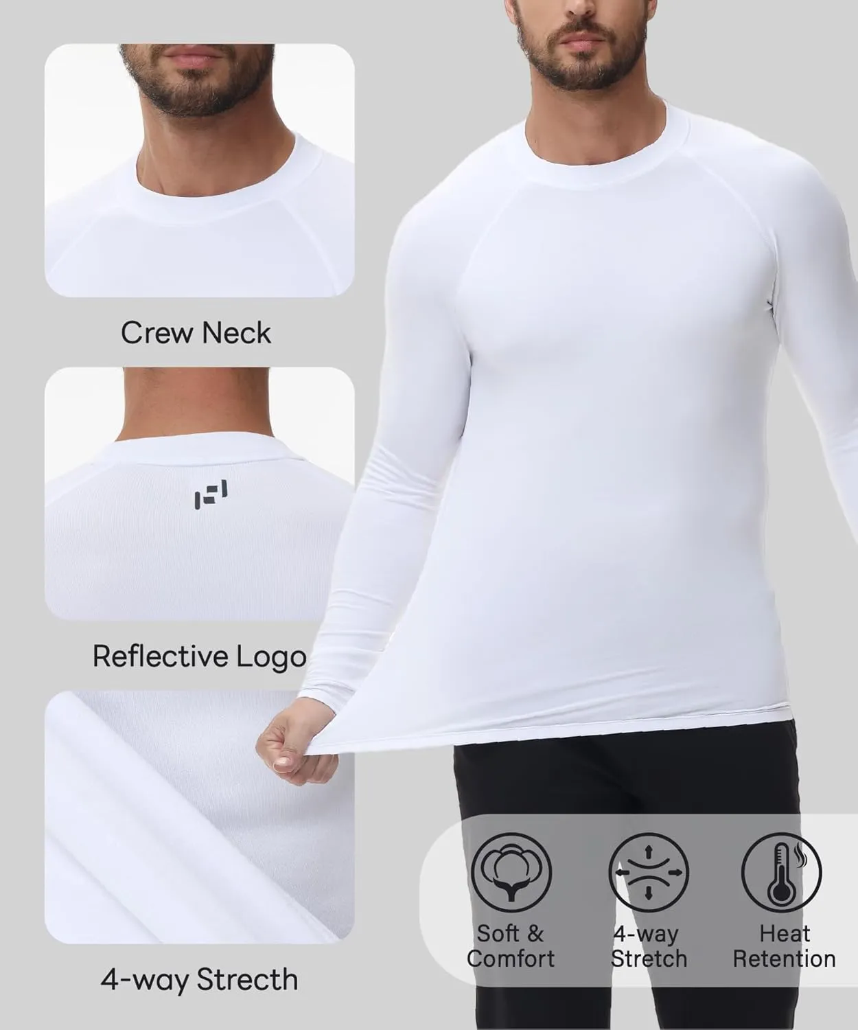 ADOREISM Men's Long Sleeve Thermal Underwear Tops Moisture Wicking Base Layer Thermal Slim Fit Athletic Shirts for Men