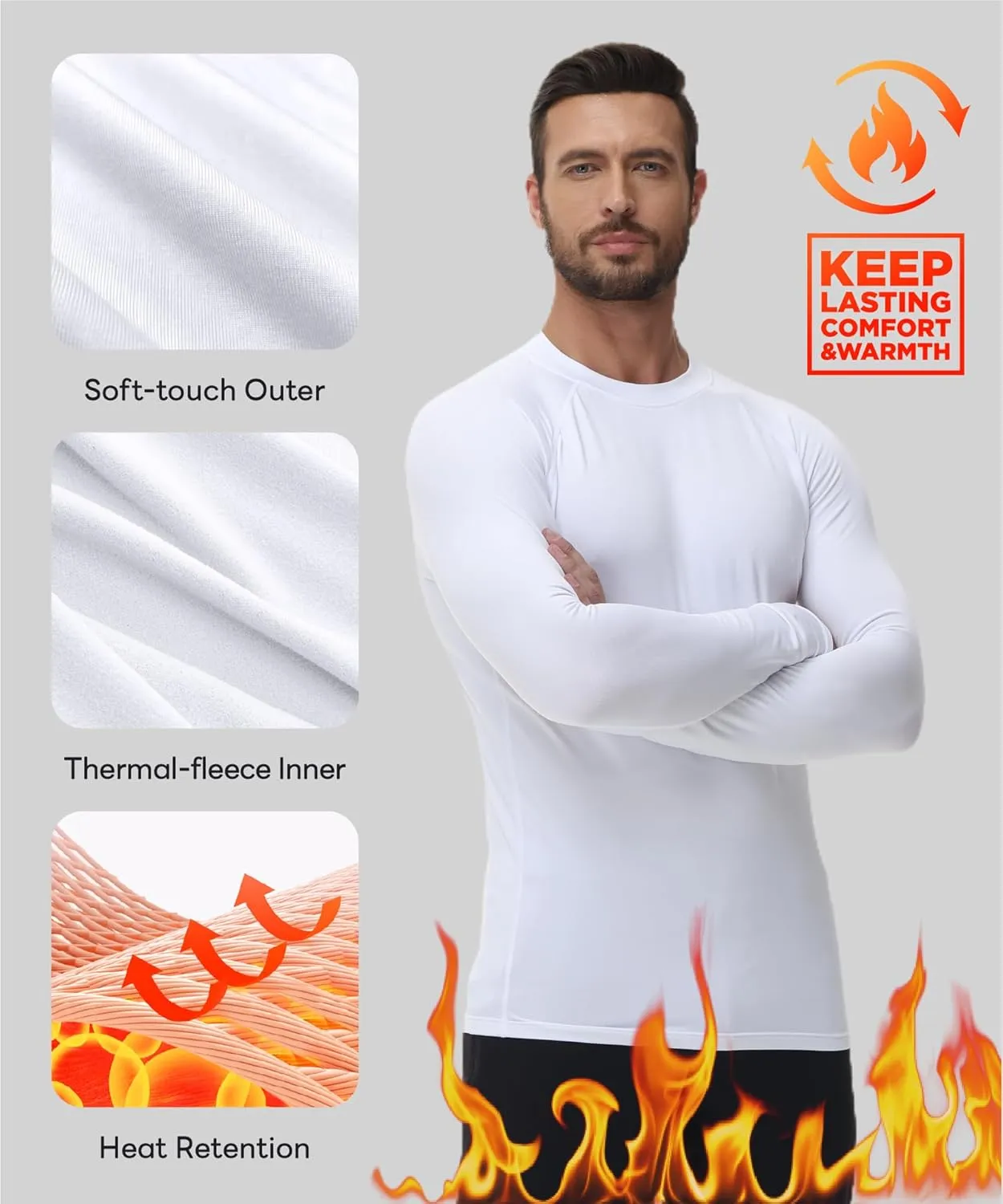 ADOREISM Men's Long Sleeve Thermal Underwear Tops Moisture Wicking Base Layer Thermal Slim Fit Athletic Shirts for Men