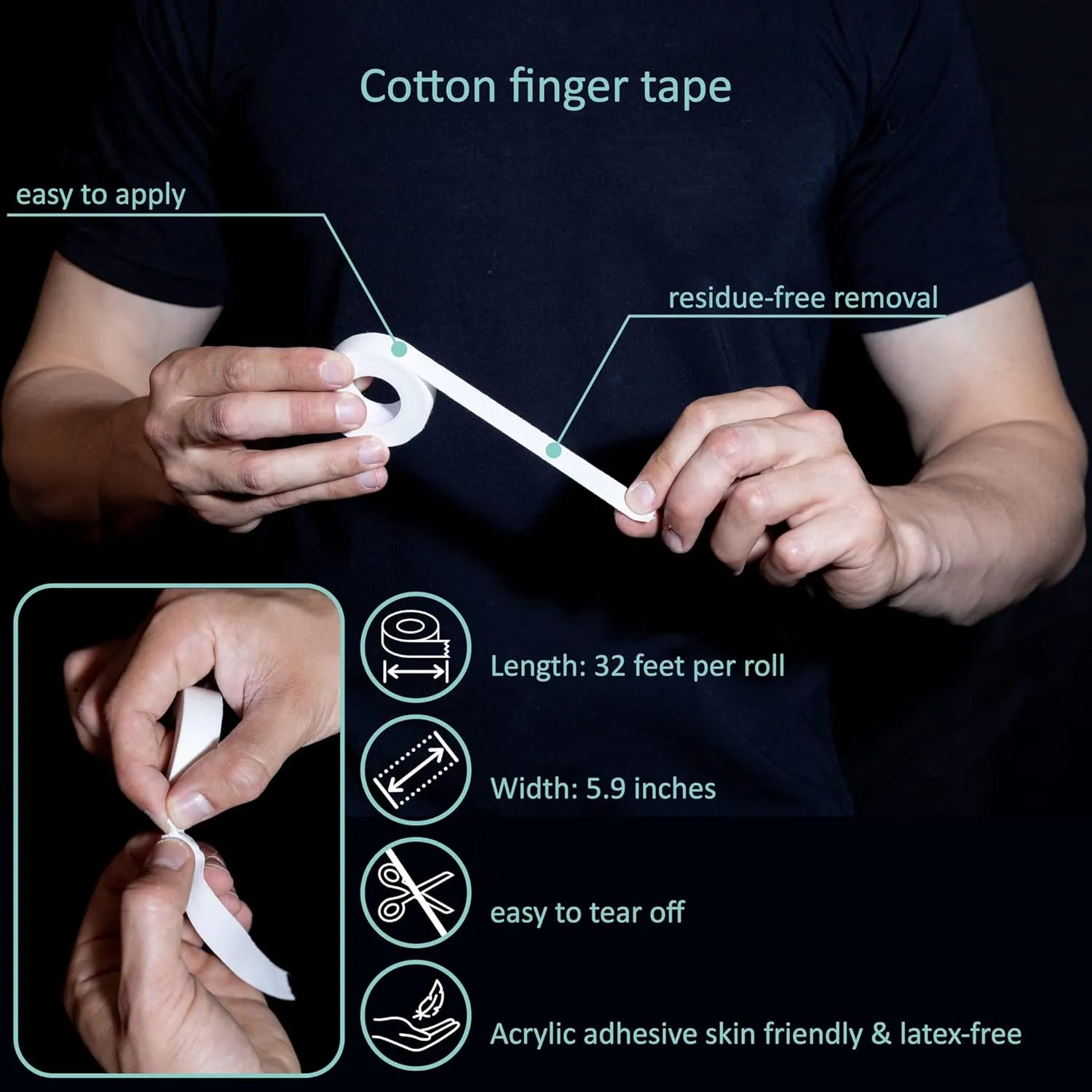 ANAMPION (6 Pack) 0.6inch*11yard White Athletic Sports Tape Very Strong Easy Tear No Sticky Residue Tape for Athlete & Sport Trainers & First Aid Wrap,Suitable for Bats,Tennis,Gymnastics & Boxing