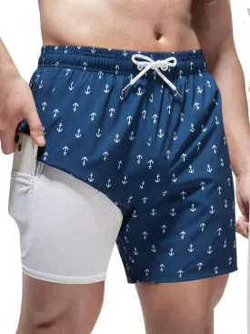 Arcweg Mens Swimming Trunks 2 in 1 with Boxer Liner 5.5" Quick Dry Swimwear Bathing Suit Swim Shorts with Zipper Pockets