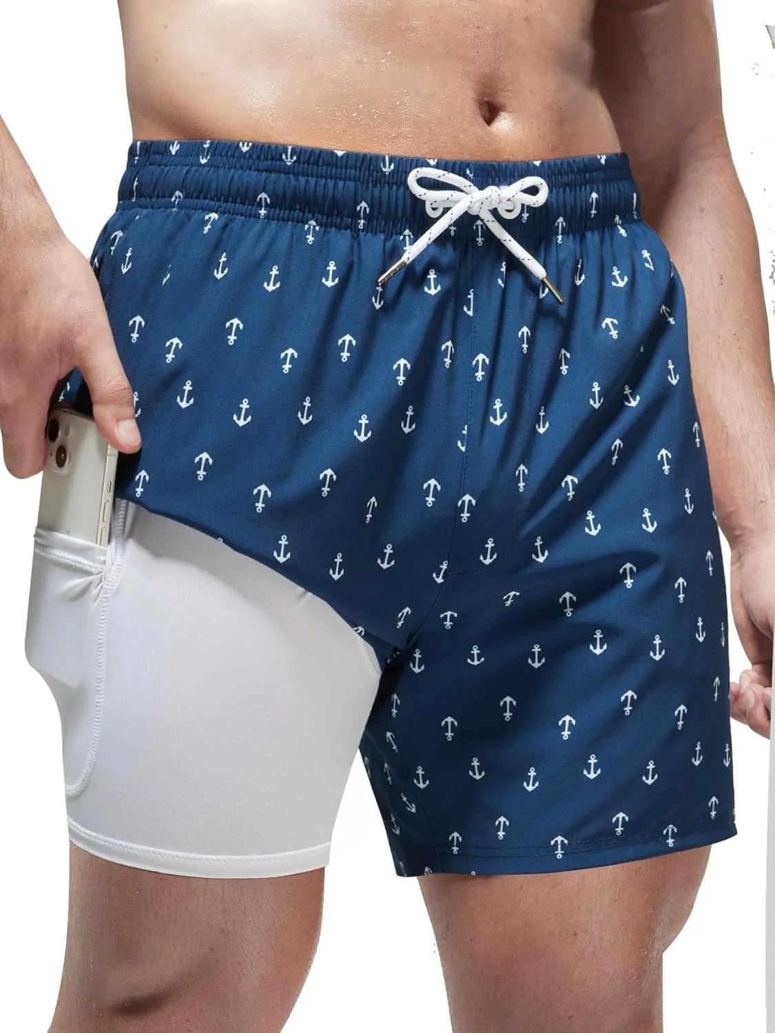 Arcweg Mens Swimming Trunks 2 in 1 with Boxer Liner 5.5" Quick Dry Swimwear Bathing Suit Swim Shorts with Zipper Pockets