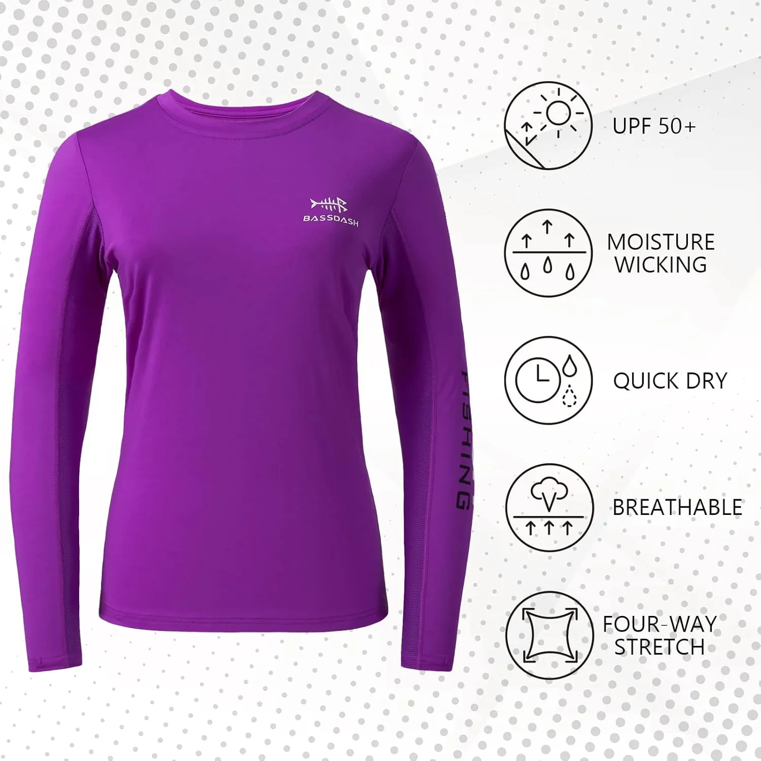 BASSDASH Womens UPF 50  UV Sun Protection Long Sleeve Shirts Quick Dry T-Shirt for Fishing Hiking Kayaking