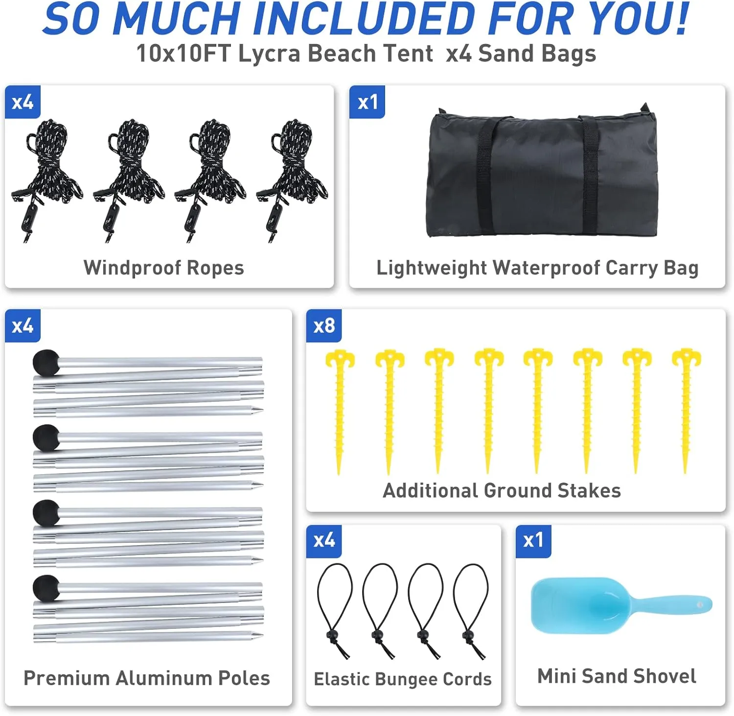 Beach Tent Pop Up Shade Canopy Sun Shelter UPF50  with 4 Stability Poles/Carry Bag/Ground Pegs/Sand Shovel/Windproof Ropes Portable Outdoor Family Sunshade for Beach Camping(Navy Blue,1010FT)