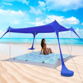 Beach Tent Pop Up Shade Canopy Sun Shelter UPF50  with 4 Stability Poles/Carry Bag/Ground Pegs/Sand Shovel/Windproof Ropes Portable Outdoor Family Sunshade for Beach Camping(Navy Blue,1010FT)