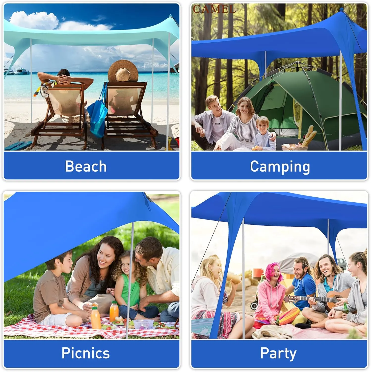 Beach Tent Pop Up Shade Canopy Sun Shelter UPF50  with 4 Stability Poles/Carry Bag/Ground Pegs/Sand Shovel/Windproof Ropes Portable Outdoor Family Sunshade for Beach Camping(Navy Blue,1010FT)