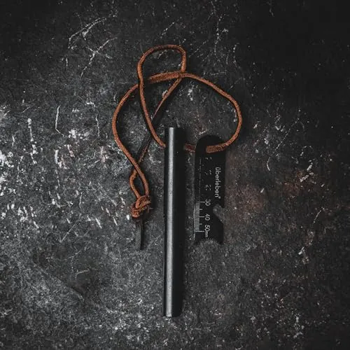 überleben Ferro Rod Fire Starter for Survival w/Multi-Tool Fire Striker, Lanyard - 5" Long, 1/2" Thick Fire Steel, 20,000 Strikes - Waterproof Flint and Steel - Camping Fire Starter Rod