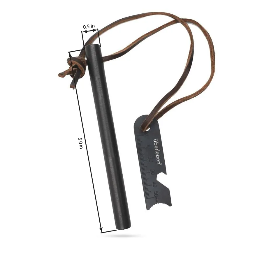 überleben Ferro Rod Fire Starter for Survival w/Multi-Tool Fire Striker, Lanyard - 5" Long, 1/2" Thick Fire Steel, 20,000 Strikes - Waterproof Flint and Steel - Camping Fire Starter Rod