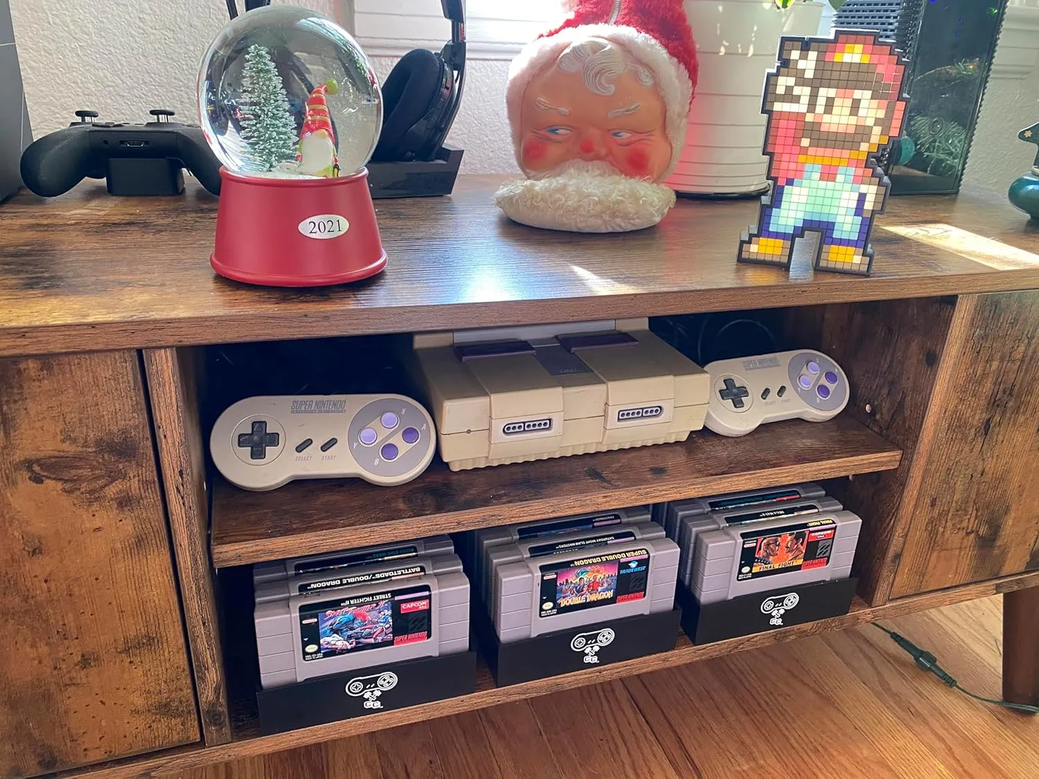 Black Game Organizer Compatible with Nintendo SNES Cartridge, Dust Cover, Cartridge Holder, Super Nintendo Entertainment System