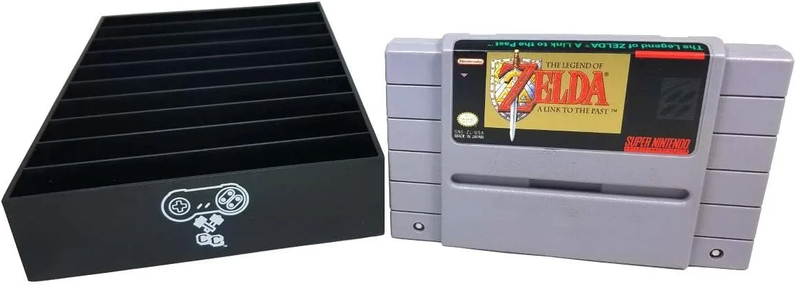 Black Game Organizer Compatible with Nintendo SNES Cartridge, Dust Cover, Cartridge Holder, Super Nintendo Entertainment System