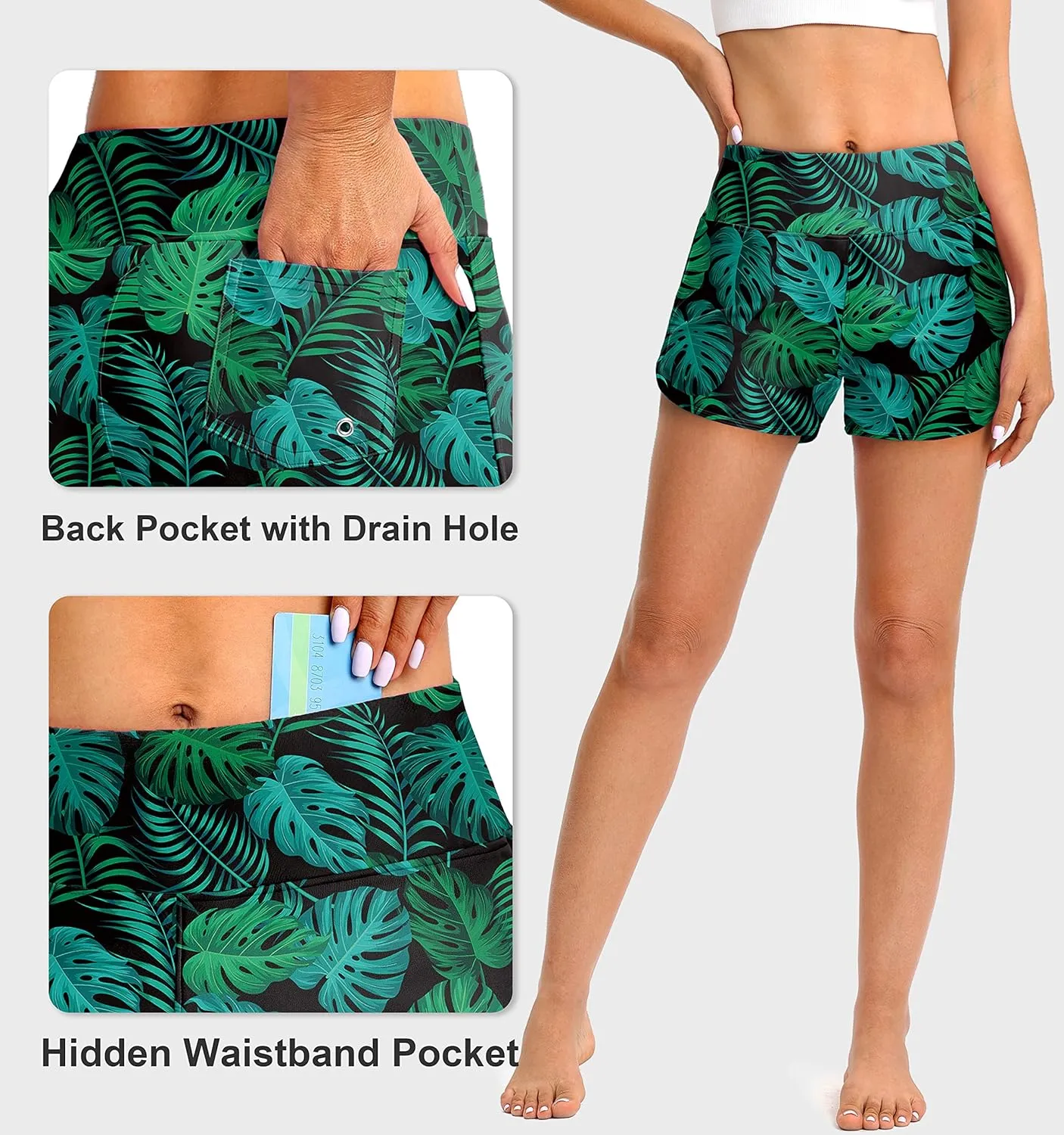 Blouty Women's Swim Board Shorts with Pockets High Waisted Tummy Control Swimsuit Bathing Shorts for Women with Liner