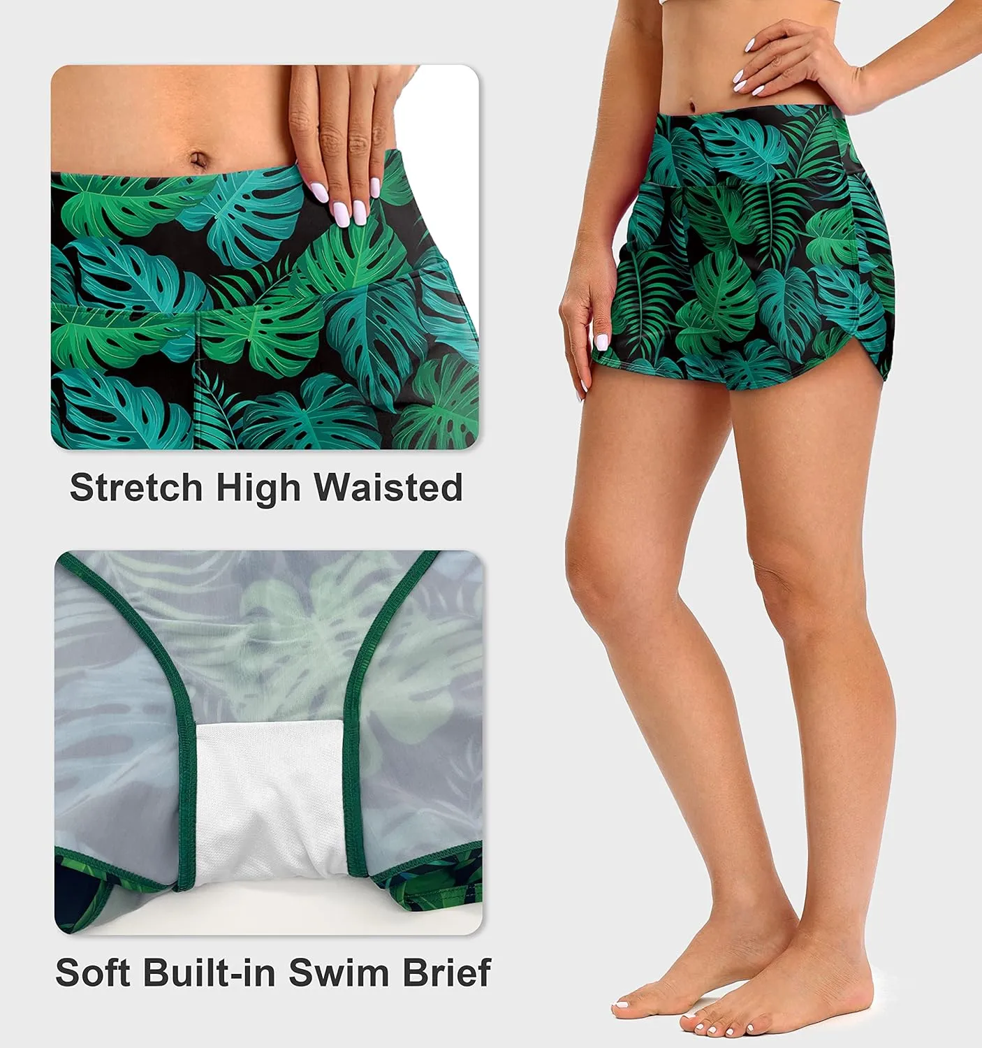 Blouty Women's Swim Board Shorts with Pockets High Waisted Tummy Control Swimsuit Bathing Shorts for Women with Liner