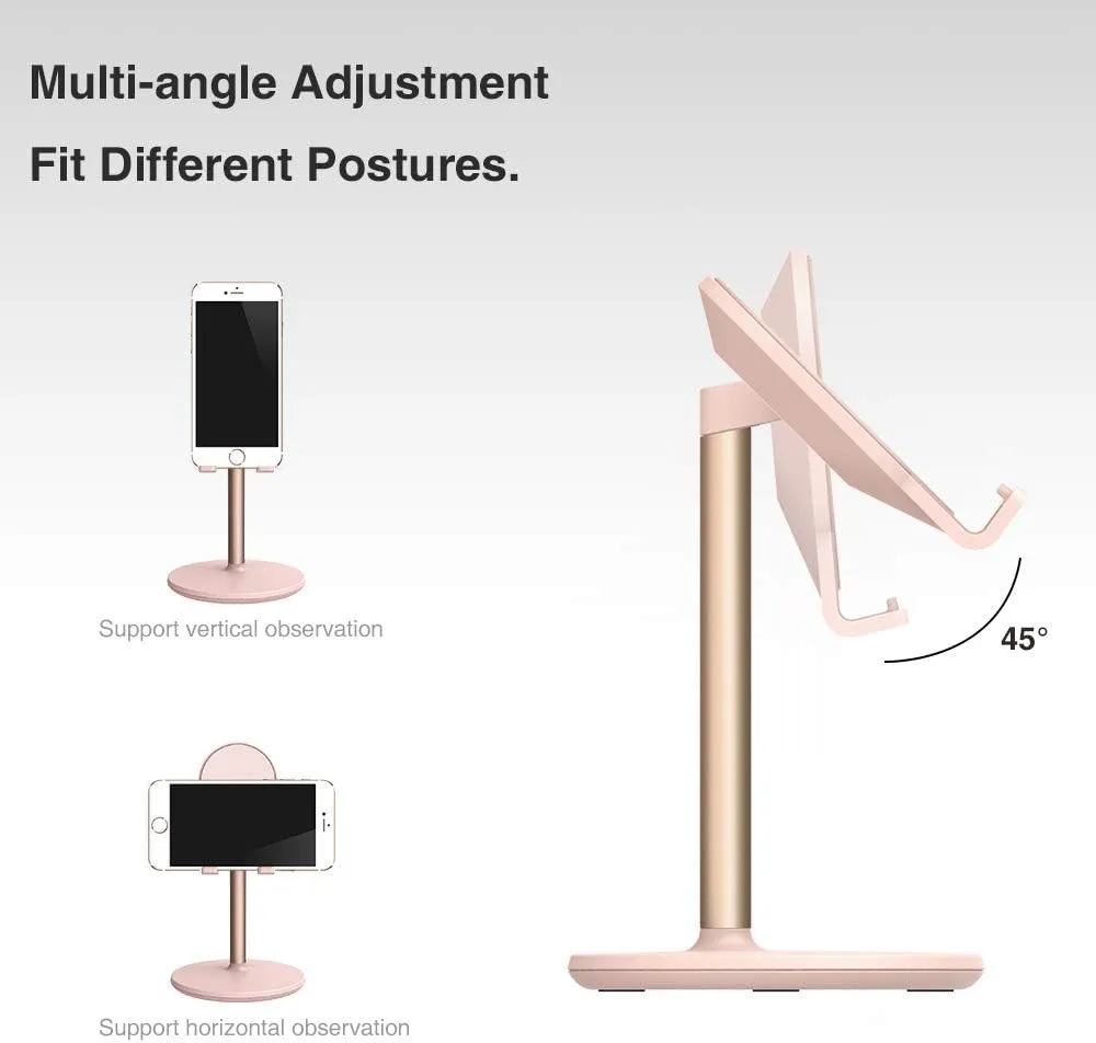Bright Stone Phone Stand for Desk, Adjustable Cell Phone Holder for Desk, Compatible with 4"-12.9" Phones/Tablet/iPhone/iPad/Switch (Pink)