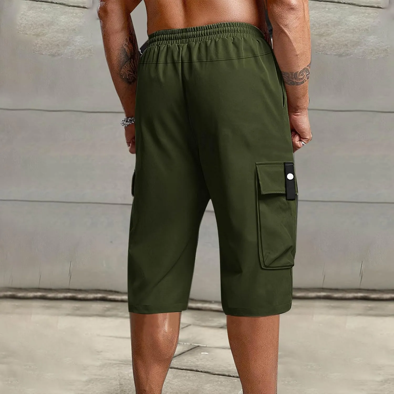 Cargo Shorts for Men Below Knee Lightweight Waterproof Long Shorts Quick Dry Work Bermuda Short Pants Multi Pockets