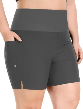 COOTRY Womens 5'' Plus Size Swim Board Shorts High Waisted Quick Dry Beach Shorts Swimsuit Bottoms with Pockets