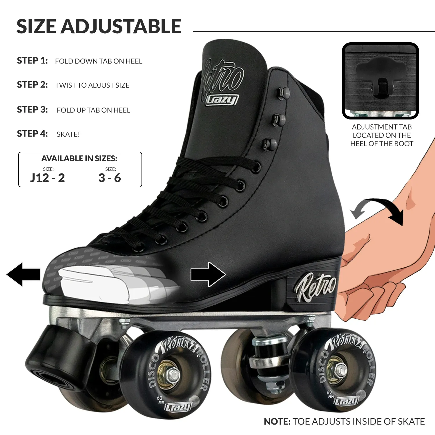 Crazy Retro Roller Black - Kids Adjustable