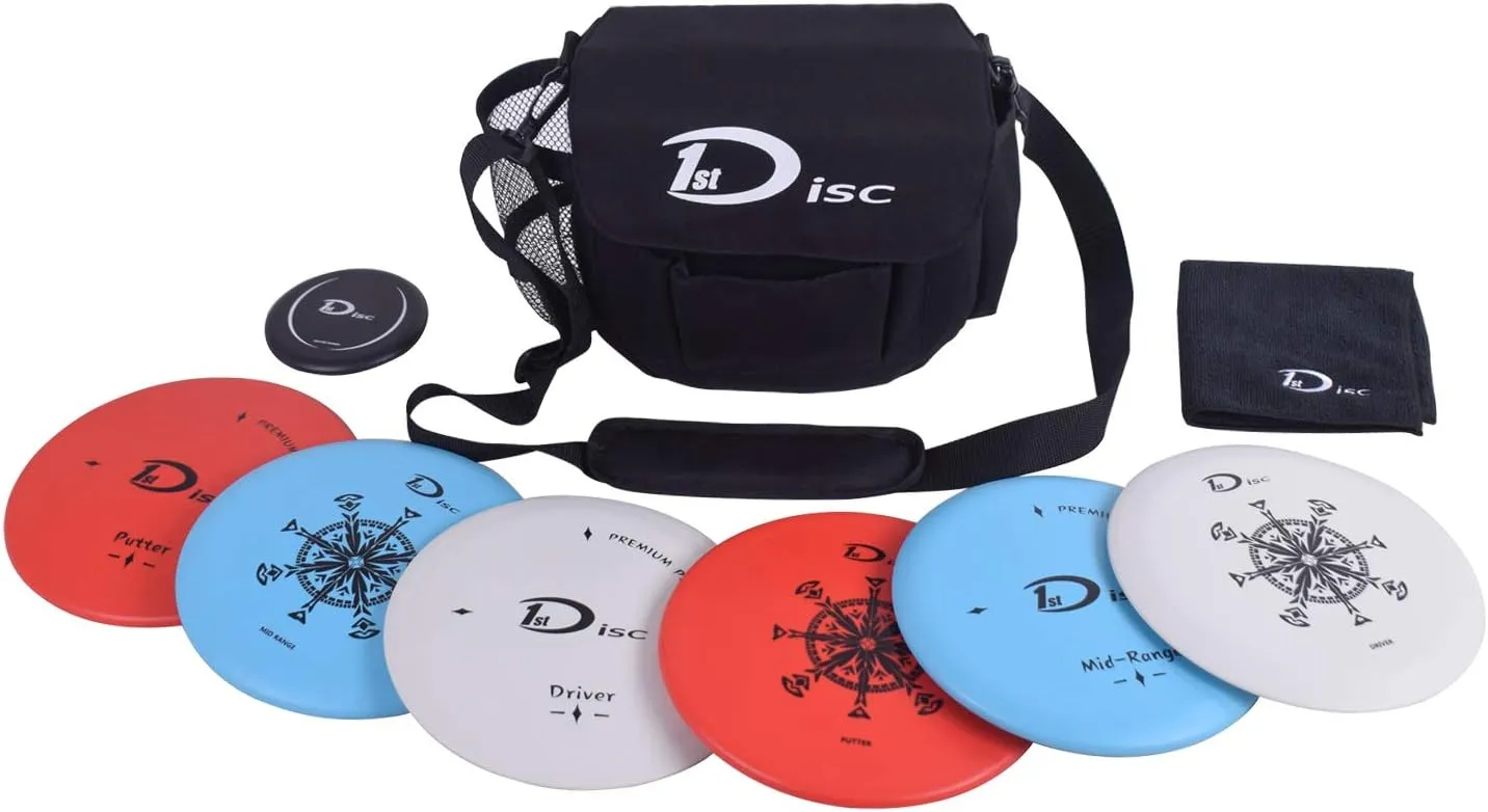 Disc Golf Set- Putter, Mid-Range, Driver, Mini Disc, Towel with Bag