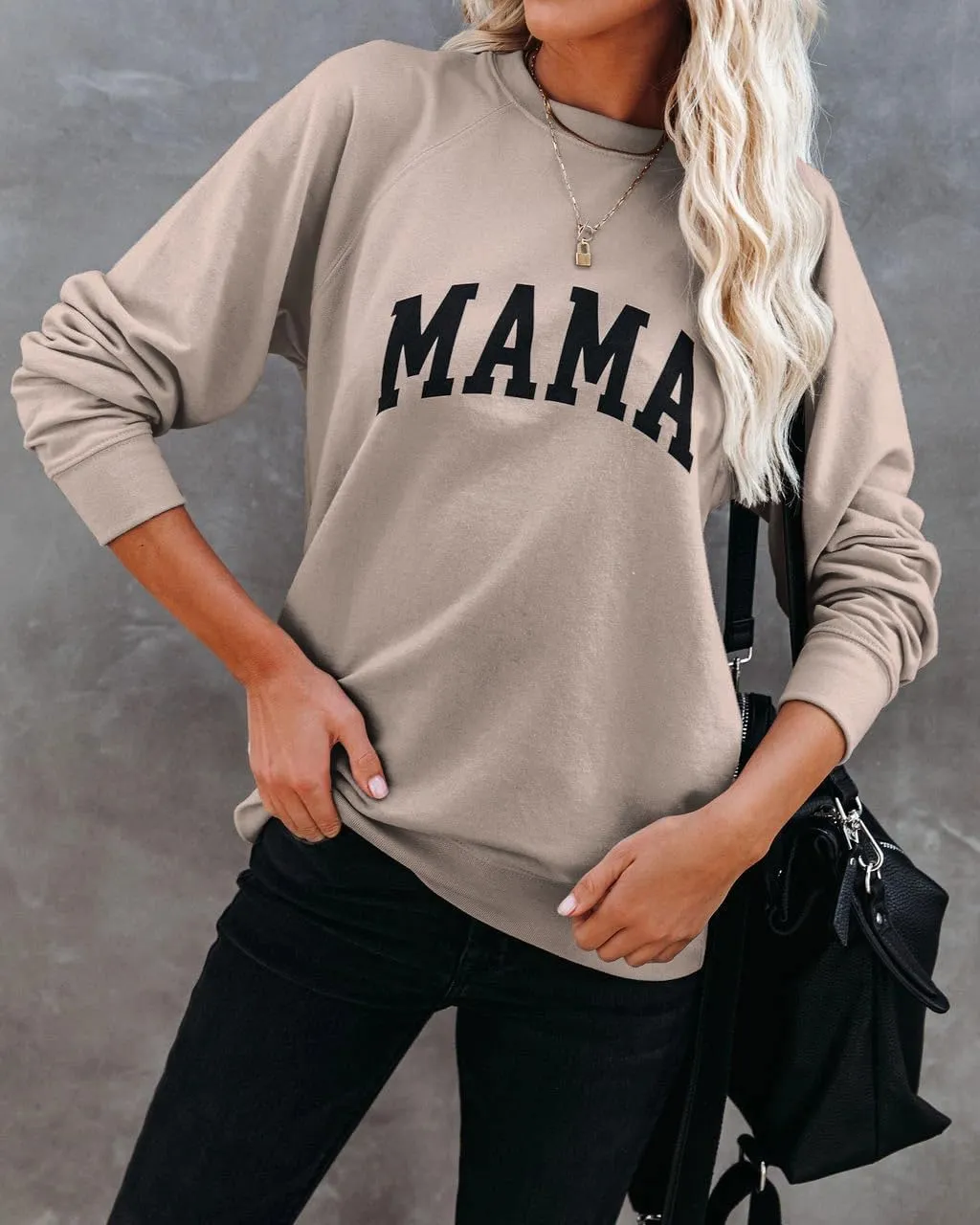 Dressmine Womens Casual Long Sleeve Mama Sweatshirts Knit Loose Graphic Crewneck Pullover Mom Shirt Tops