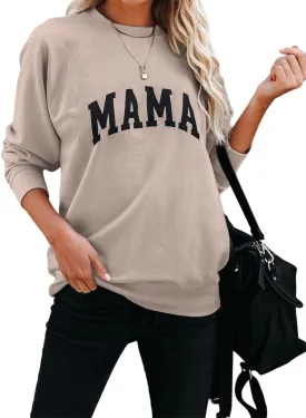 Dressmine Womens Casual Long Sleeve Mama Sweatshirts Knit Loose Graphic Crewneck Pullover Mom Shirt Tops
