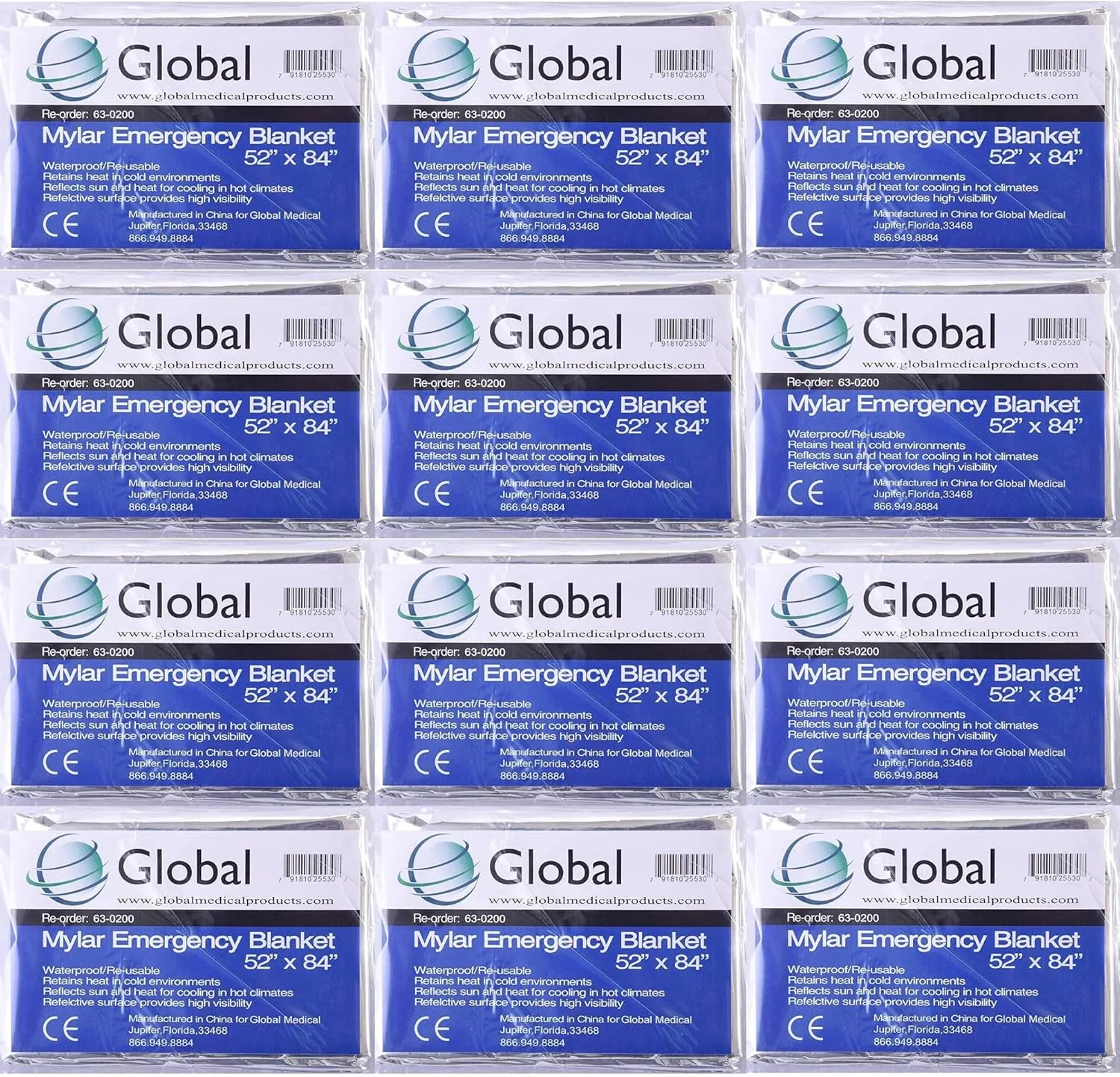 Emergency Mylar Thermal Blankets - Pack of 12 | Survival Space Fire Blankets for Outdoor Adventures, Marathons, First Aid | Waterproof & Windproof