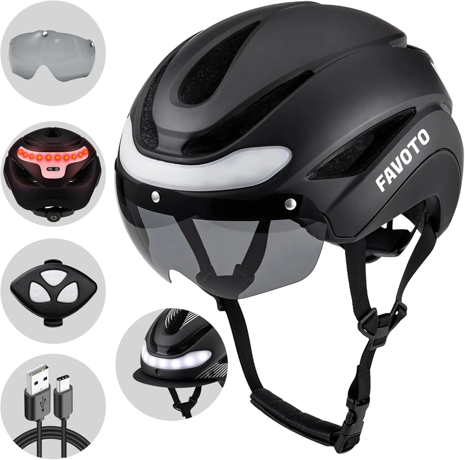Favoto Bike Helmet with Turn Signals Lights - Smart Helmets for Adults Men Women - CPSC Certified Lightweight Bike Helmets - Road Bicycle E-Bikes MTB Commuter