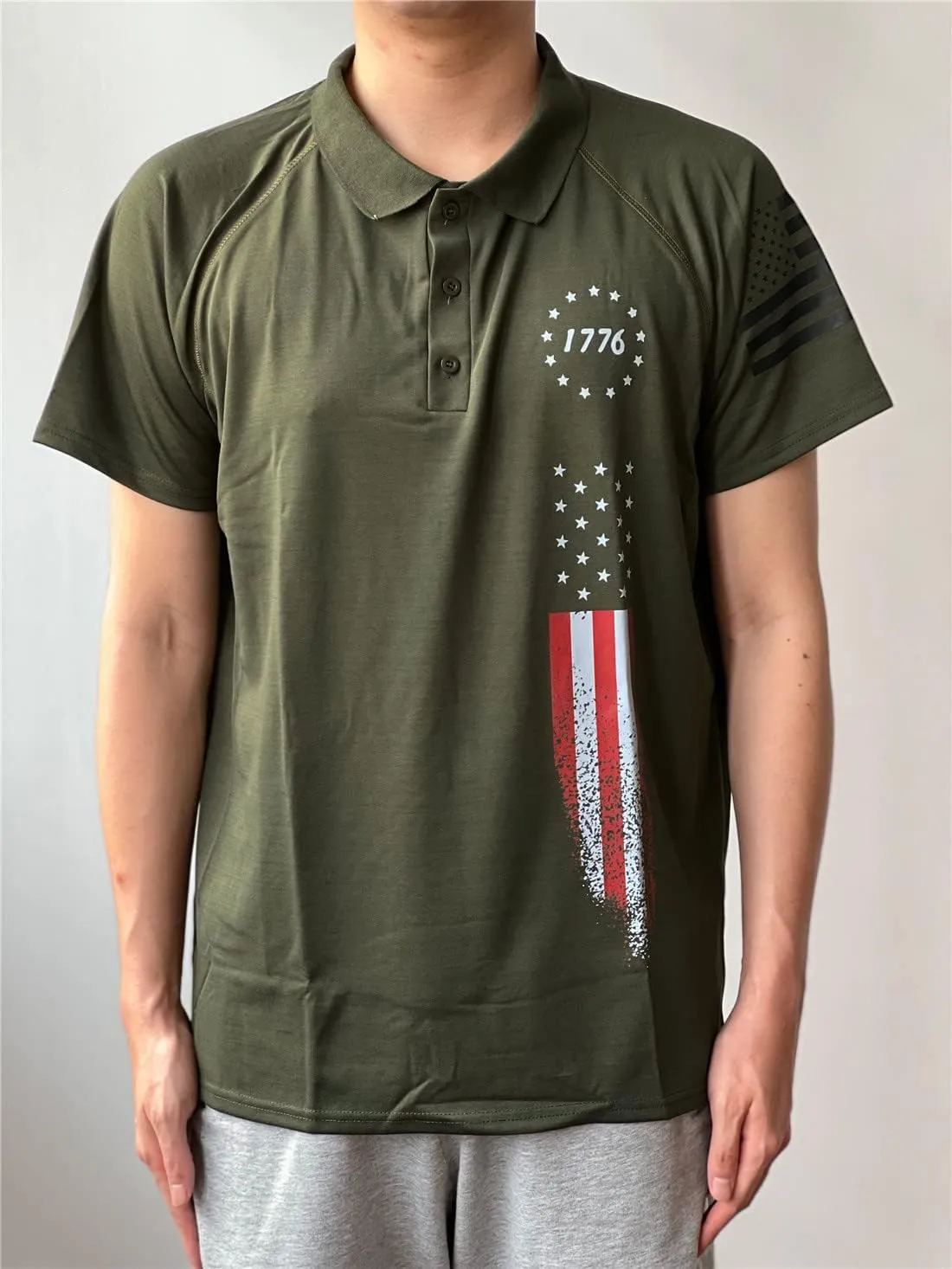 HARGLESMAN Men's 1776 Independence Day American Flag Short Sleeve Polo Golft Shirt(S-3XL)