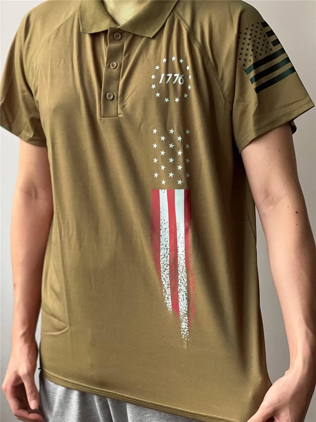HARGLESMAN Men's 1776 Independence Day American Flag Short Sleeve Polo Golft Shirt(S-3XL)