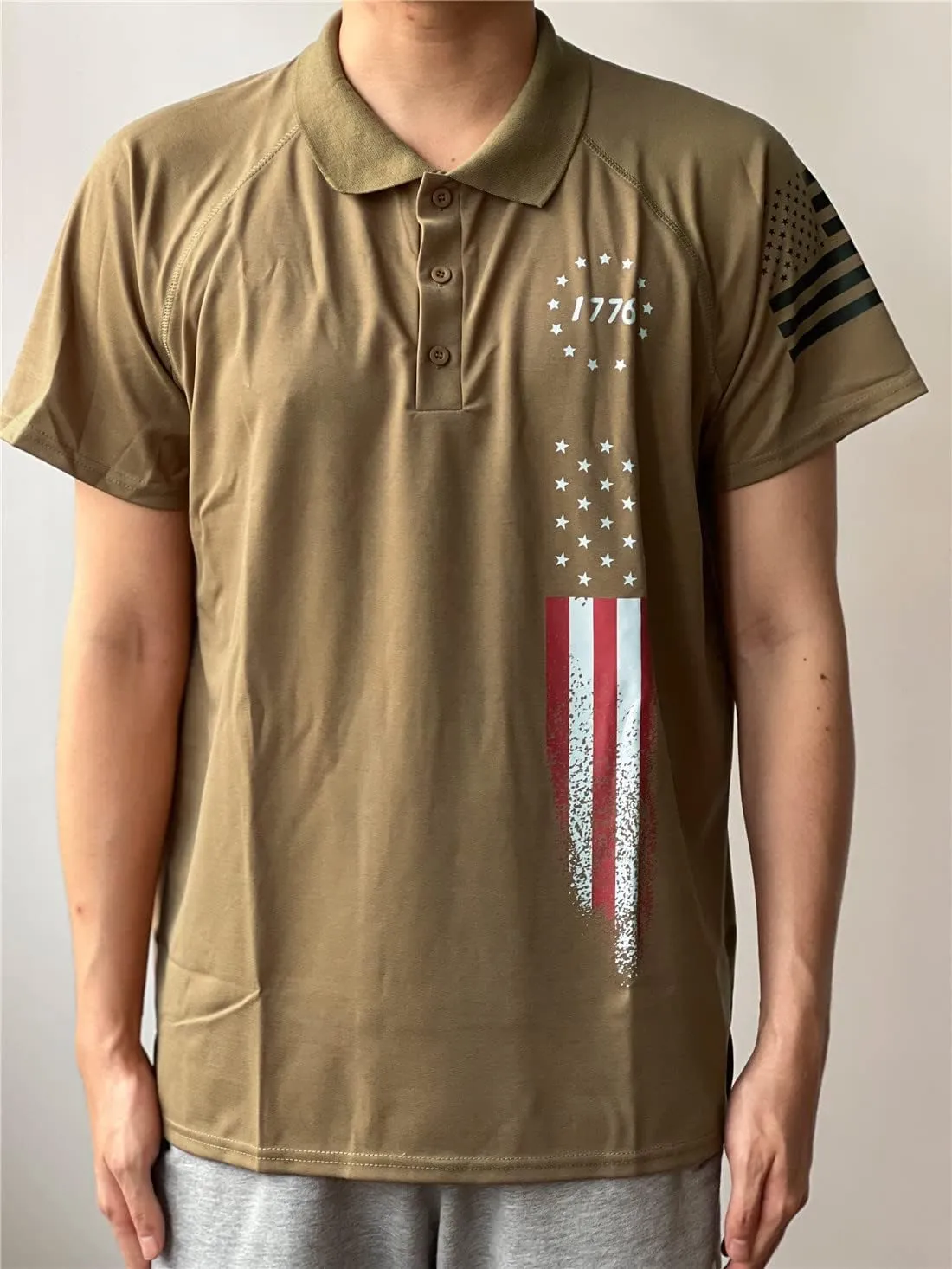 HARGLESMAN Men's 1776 Independence Day American Flag Short Sleeve Polo Golft Shirt(S-3XL)
