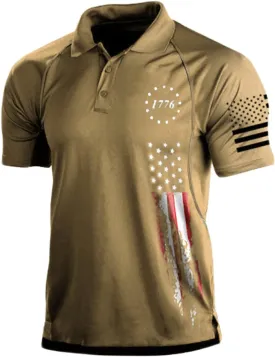 HARGLESMAN Men's 1776 Independence Day American Flag Short Sleeve Polo Golft Shirt(S-3XL)