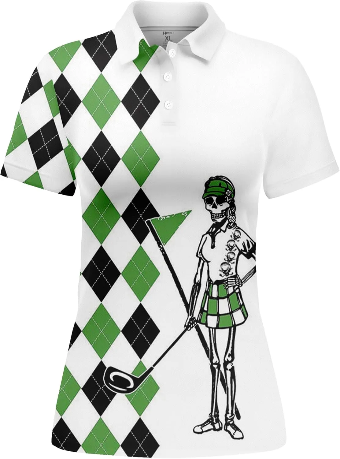 HIVICHI Funny Golf Shirts for Women Print Crazy Pattern Cute Novelty Moisture Wicking Short Sleeve Tennis Polo Shirt