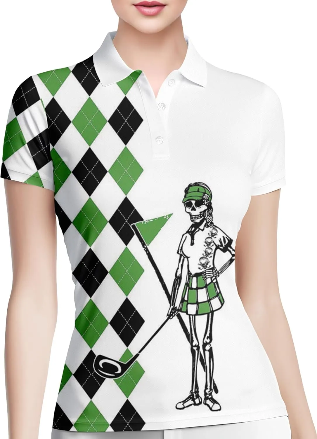HIVICHI Funny Golf Shirts for Women Print Crazy Pattern Cute Novelty Moisture Wicking Short Sleeve Tennis Polo Shirt