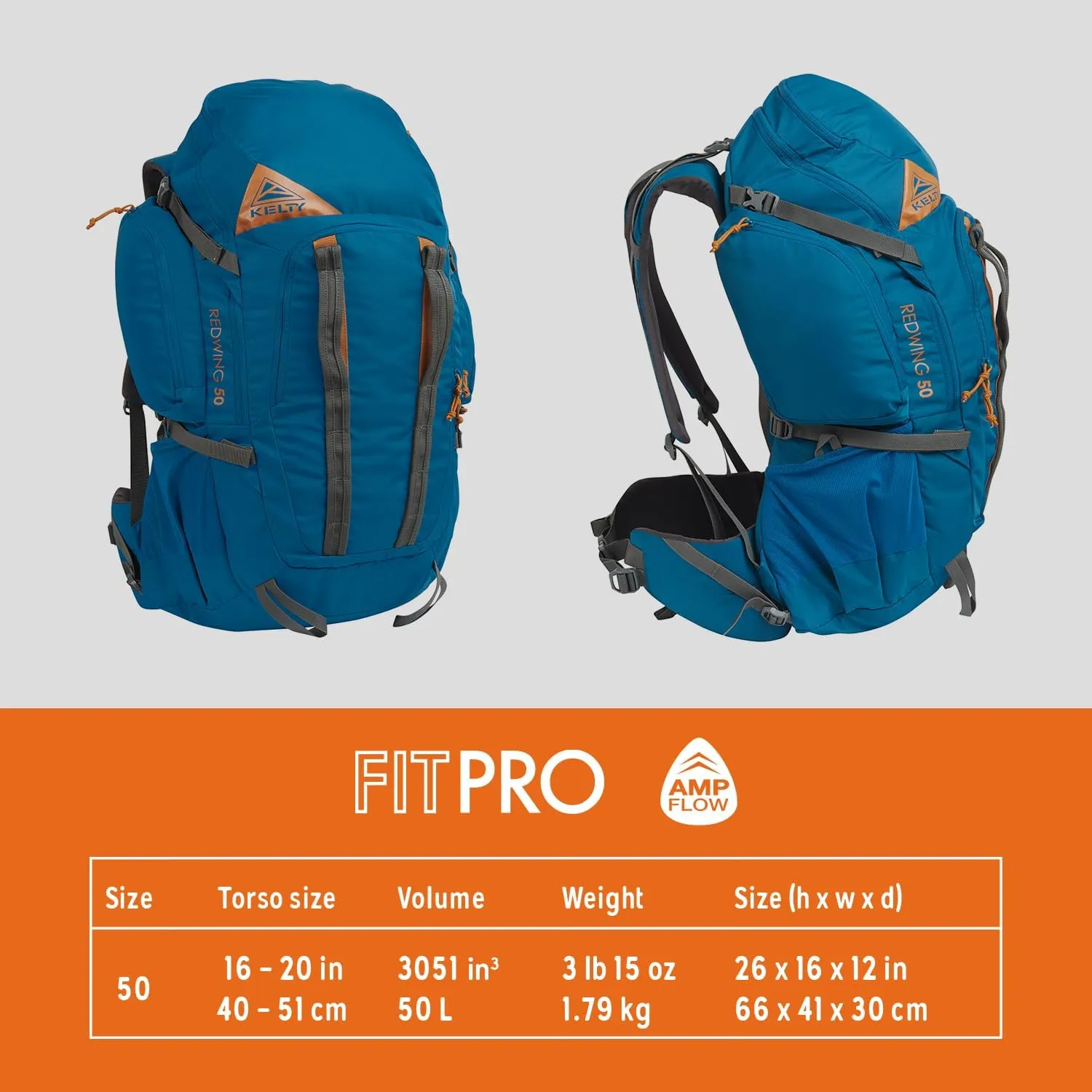 Kelty Redwing 50  50 Liter Internal Frame Backpack for Hiking, Backpacking, Travel, Hip Belt, Tailored Fit, 2023 (Lyons Blue)