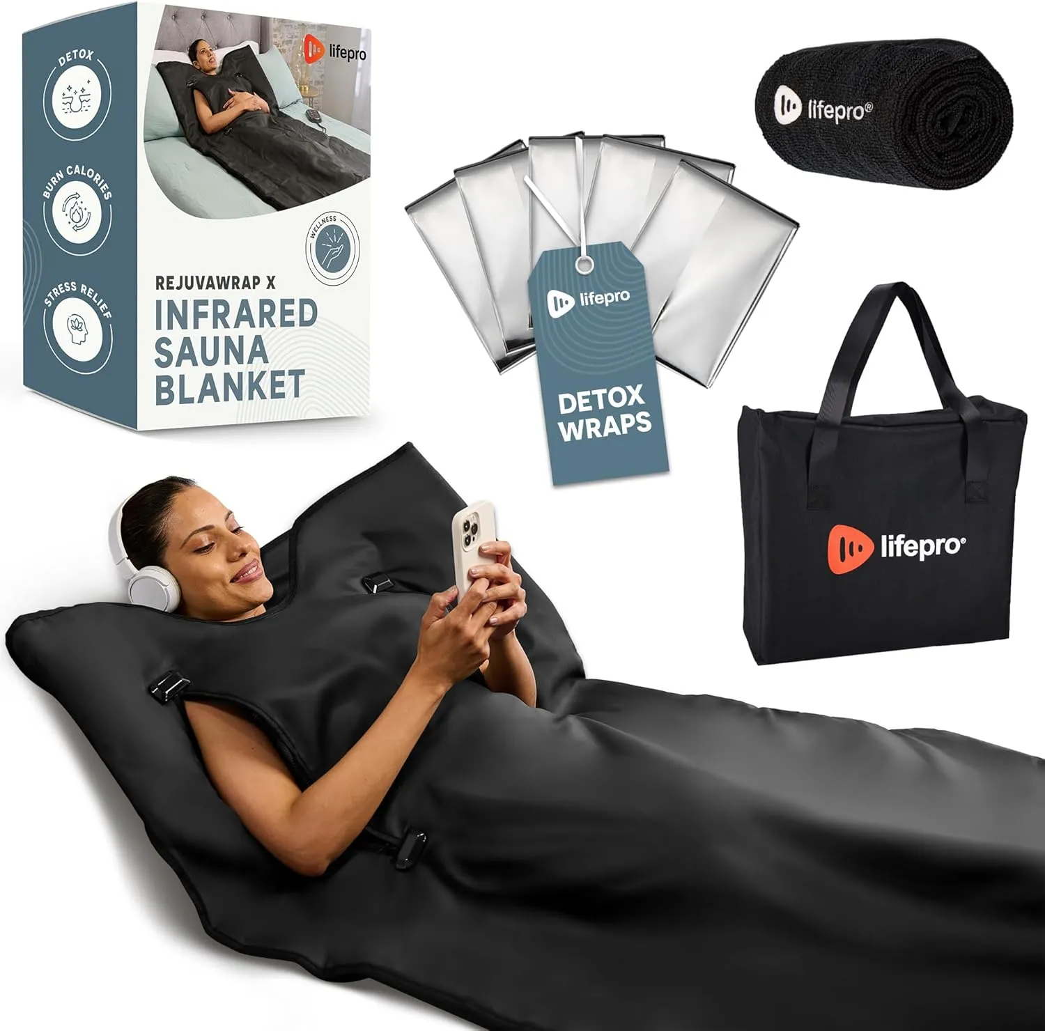 LifePro Infrared Sauna Blanket for Detox & Relaxation  Portable Far Infrared at Home Sauna for Detox, Muscle Tension Release, and Recovery  RejuvaWrap Series with Adjustable Heat Settings