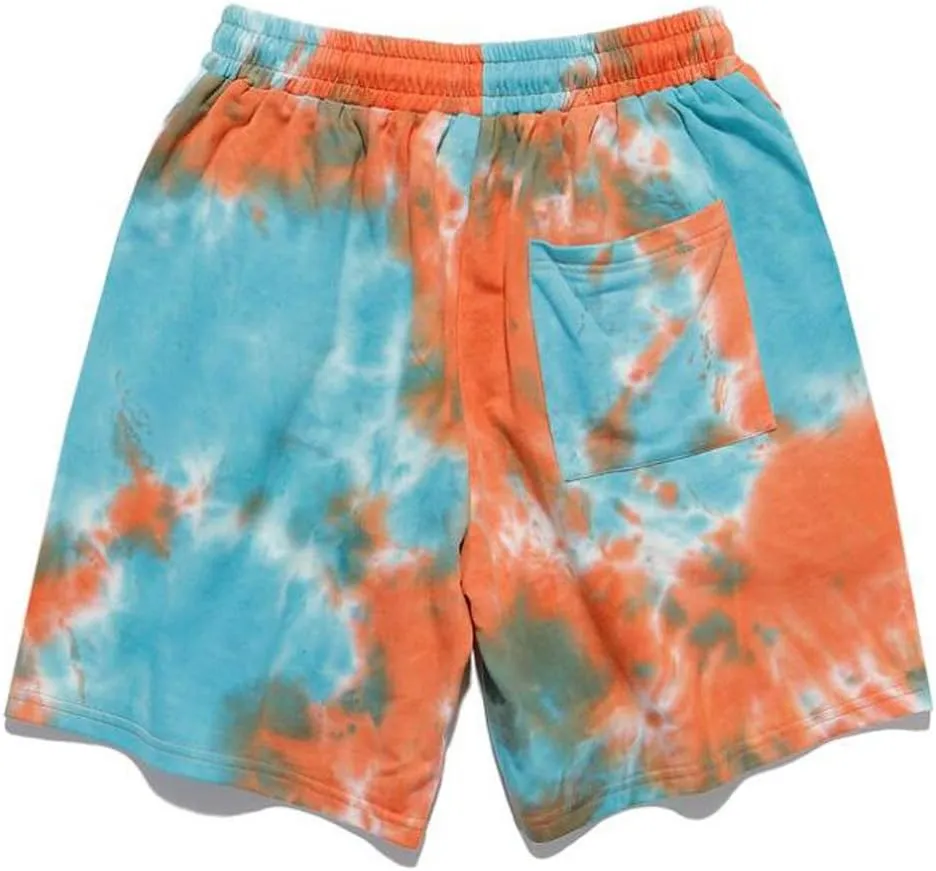 Mens Casual Drawstring Tie Dye Summer Shorts Workout Sweat Running Beach Shorts for Men
