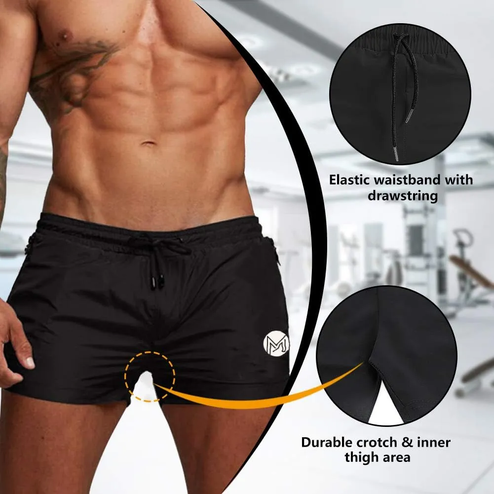 Men's Gym Workout Shorts, 3" Bodybuilding Running Shorts, 3 inch Athletic Gym Shorts with Zipper Pockets