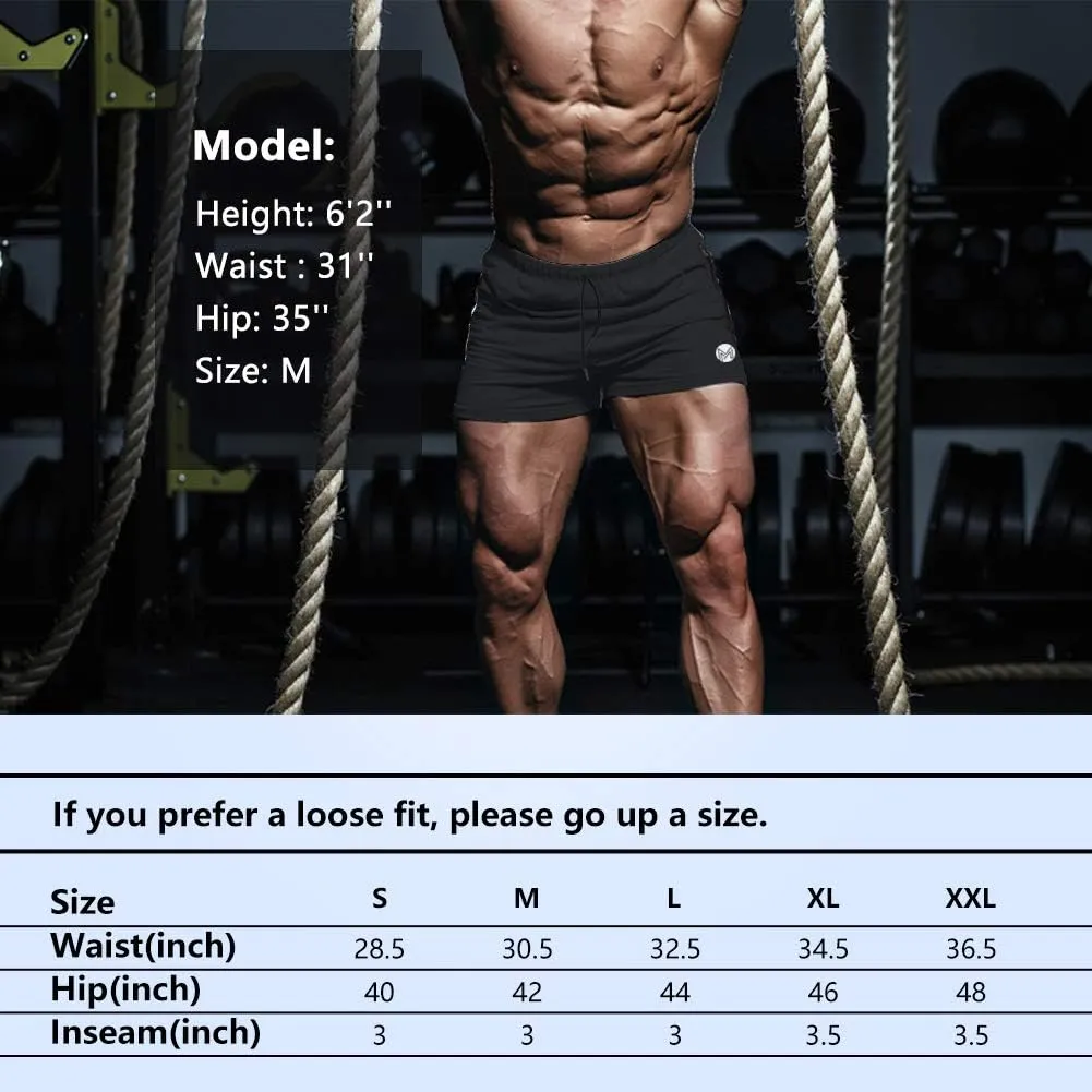 Men's Gym Workout Shorts, 3" Bodybuilding Running Shorts, 3 inch Athletic Gym Shorts with Zipper Pockets
