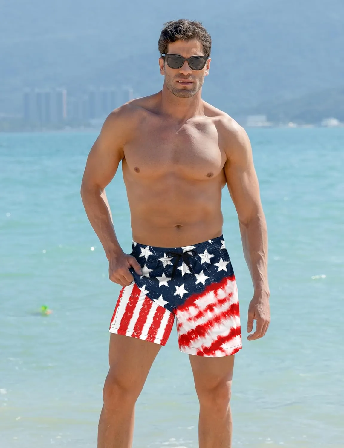 Mens Swim Trunks with Compression Liner 5.5" Inseam Quick Dry Swimsuit Shorts S-XXL