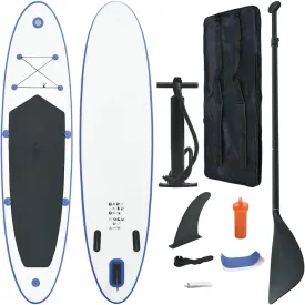 Stand Up Paddle Board Inflatable for Surfing, Recreational Use, Comfortable Stability, Blue and White Design