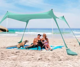 SUN NINJA Beach Tent Sun Shelter, UPF50  Protection, Easy Pop Up Beach Shade Canopy for Camping, Fishing, Backyard Fun, Lightweight & Portable, Fits Up to 8 People, 10x10 FT 4 Pole